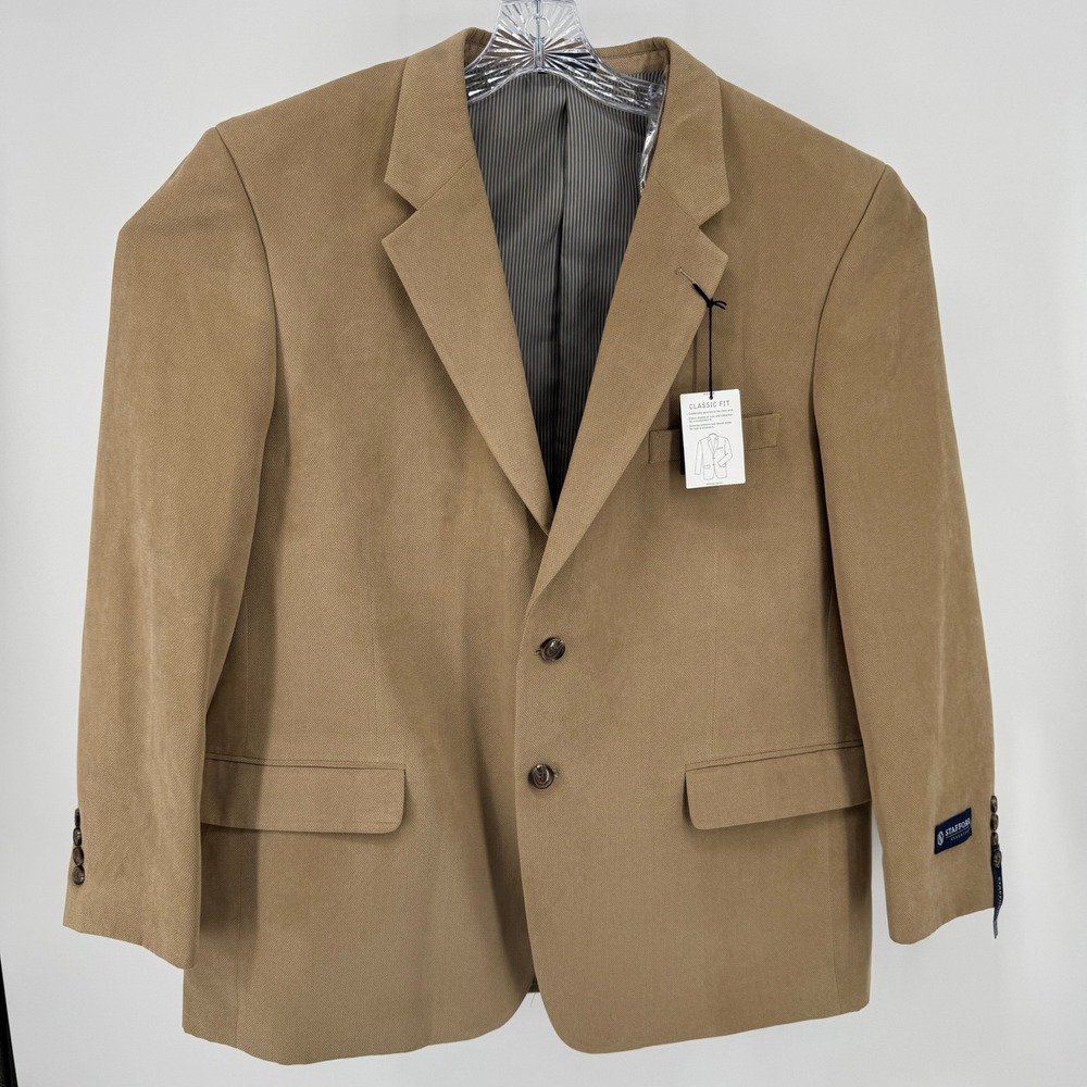 Stafford Essentials Microsuede Blazer Mens 46 Regular Tan Classic Fit New